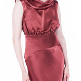 Lea Folded Neckline Sateen Dress - Dark Blush