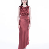 Lea Folded Neckline Sateen Dress - Dark Blush