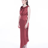 Lea Folded Neckline Sateen Dress - Dark Blush
