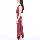 Lea Folded Neckline Sateen Dress - Dark Blush