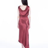 Lea Folded Neckline Sateen Dress - Dark Blush