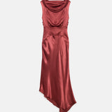 Lea Folded Neckline Sateen Dress - Dark Blush