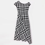 Ama Drapped Dress in Checkered Pattern
