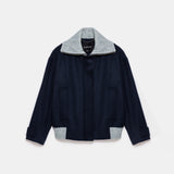 Grace Knit Collar Short Coat - Navy Blue