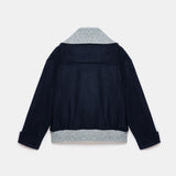 Grace Knit Collar Short Coat - Navy Blue
