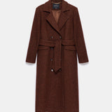 Adele Herringbone Coat - Brick Red