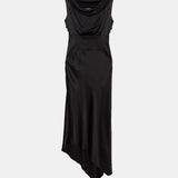Lea Folded Neckline Sateen Dress - Black