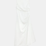Amor Drapped Sateen Dress - Pearl White