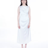 Amor Drapped Sateen Dress - Pearl White