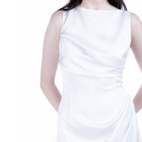 Amor Drapped Sateen Dress - Pearl White