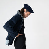 Grace Knit Collar Short Coat - Navy Blue