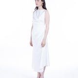 Amor Drapped Sateen Dress - Pearl White