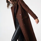 Adele Herringbone Coat - Brick Red
