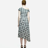 Ama Drapped Dress in Checkered Pattern