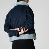 Grace Knit Collar Short Coat - Navy Blue