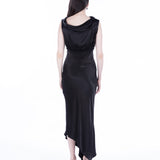 Lea Folded Neckline Sateen Dress - Black
