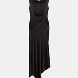 Lea Folded Neckline Sateen Dress - Black