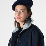 Grace Knit Collar Short Coat - Navy Blue